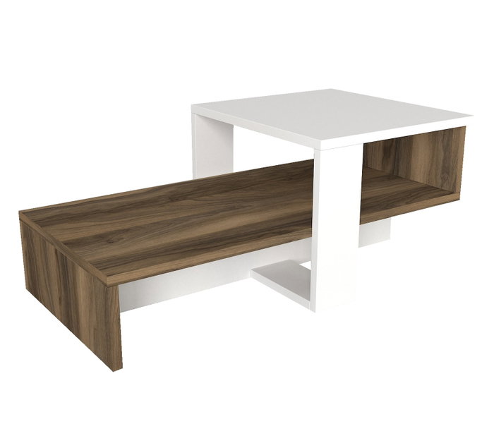 Hanah Home Mesa de Centro Escandinava Blanca y Nogal con Almacenamiento 80x43.6x32.6 cm